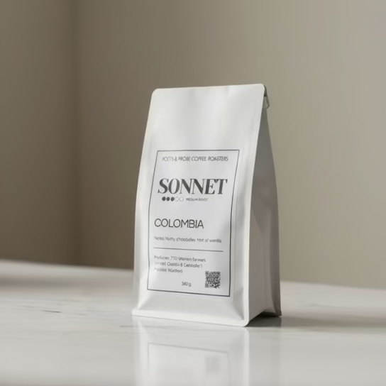 Sonnet coffee bag on a gray background