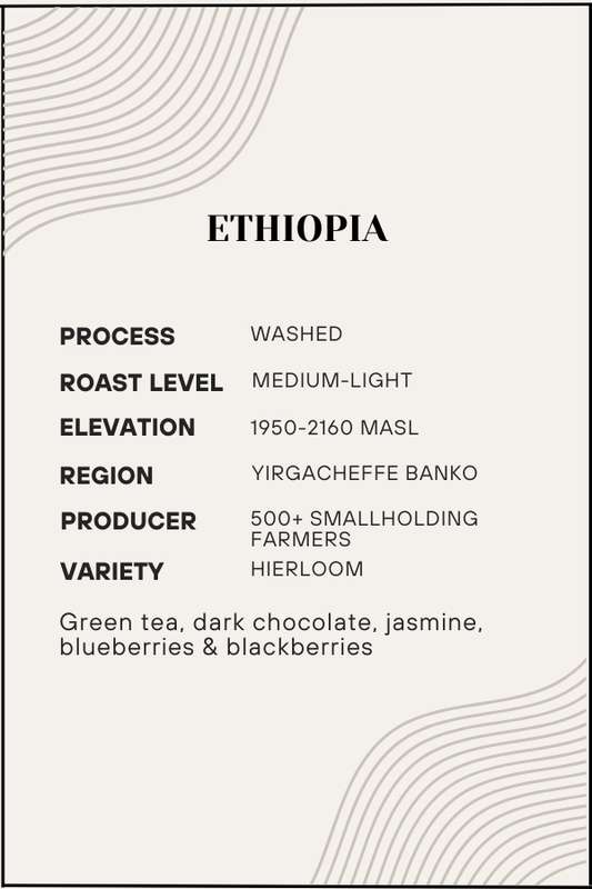 Coffee label with Ethiopia coffee details on a white background