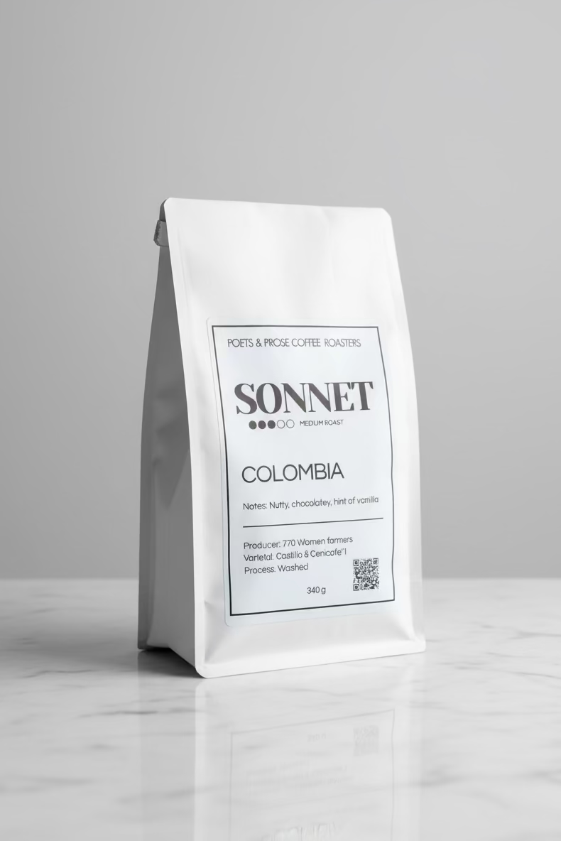Sonnet coffee bag on a gray background