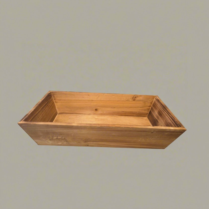 Wooden planter box on a gray background